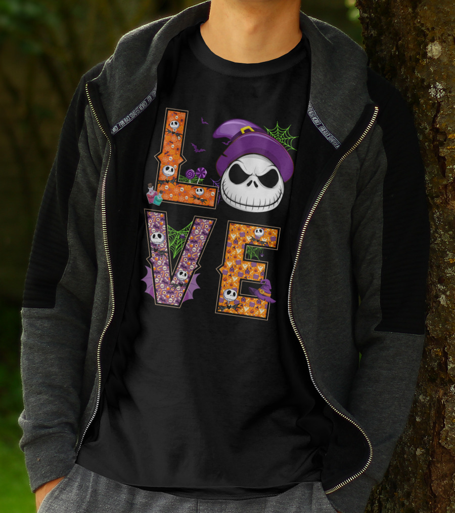 Jack Skellington Love Halloween Potion Hat Spider Webs T-Shirt