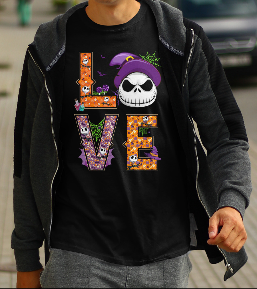 Jack Skellington Love Halloween Potion Hat Spider Webs T-Shirt