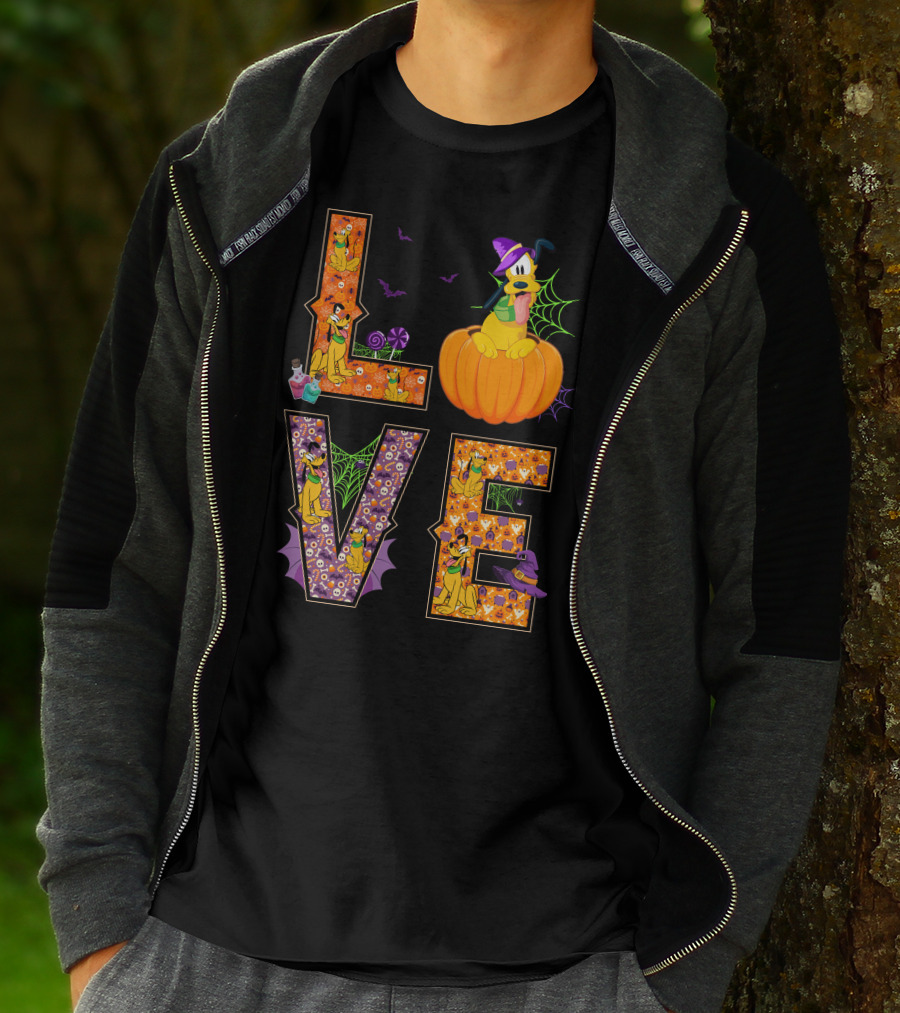 Love Halloween Pluto Pumpkin Hat Spiders Bats T-Shirt