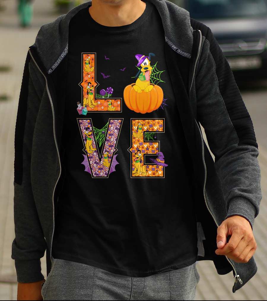 Love Halloween Pluto Pumpkin Hat Spiders Bats T-Shirt