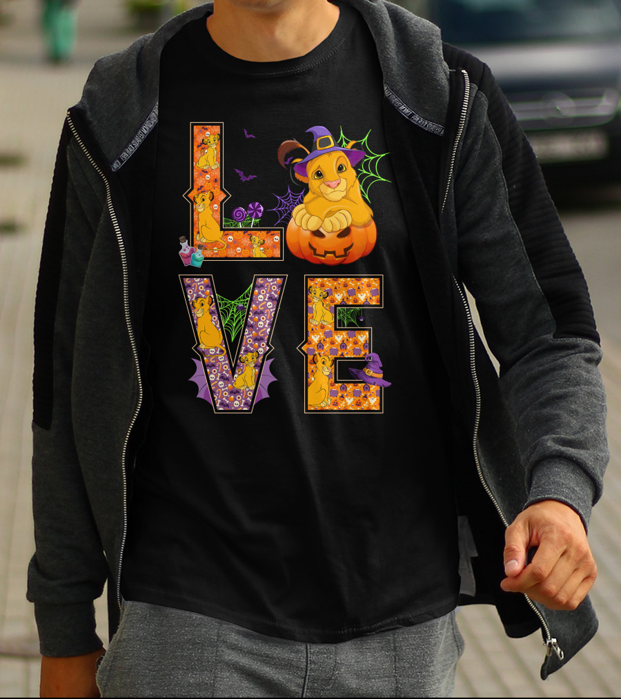 Love Halloween Simba Witch Pumpkin Spiderweb T-Shirt
