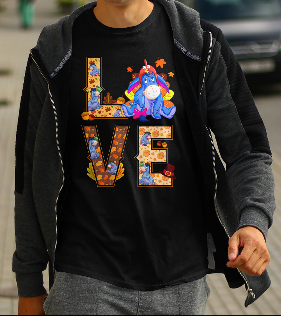 Eeyore Love Fall Leaves Pumpkins Thanksgiving T-Shirt
