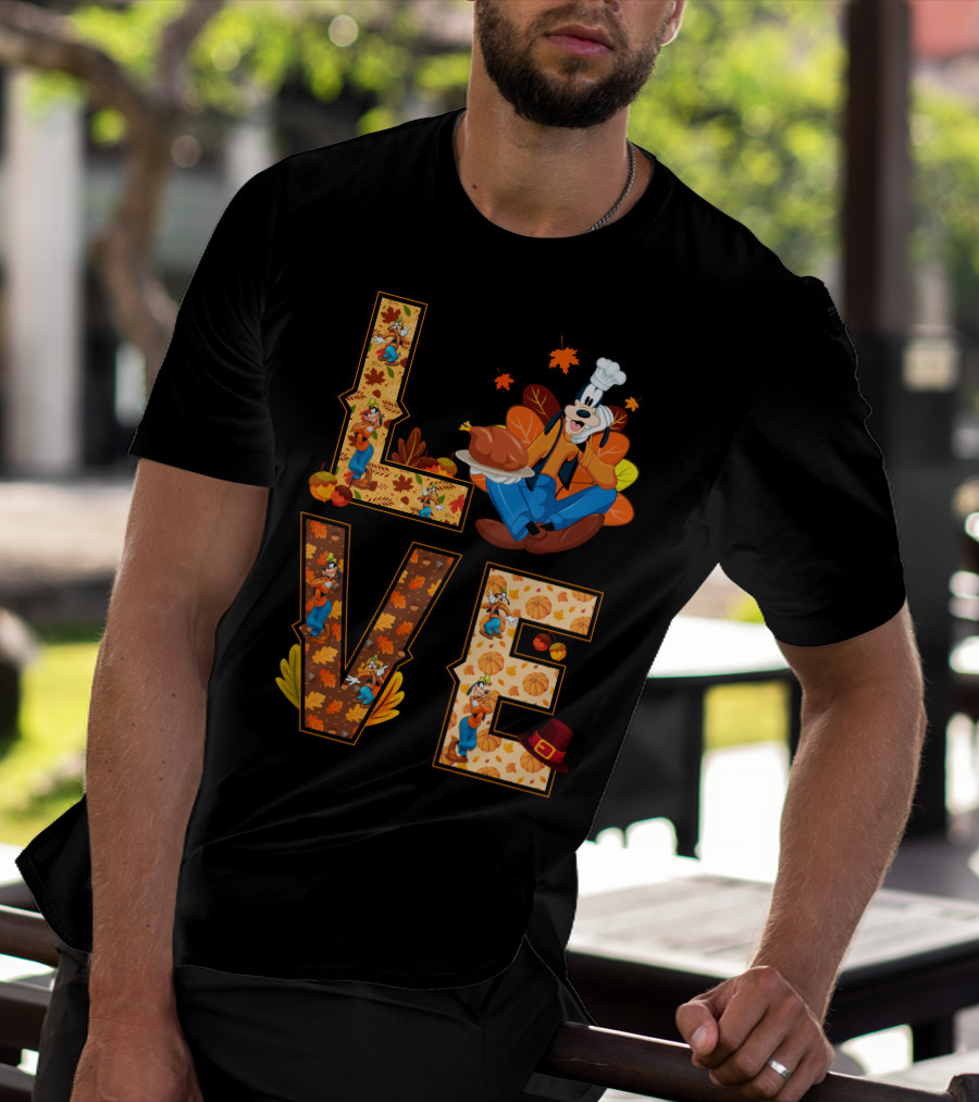 Goofy Love Fall Thanksgiving Leaves Turkey Chef Hat T-Shirt