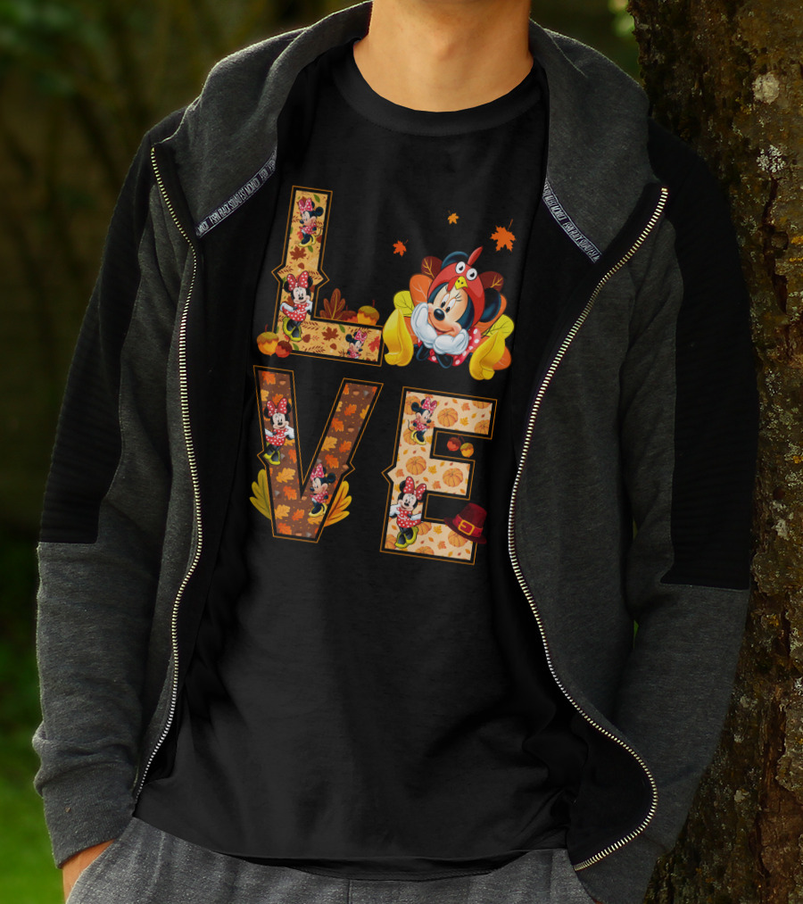 Autumn Love Minnie Mouse Fall Theme With Leaves And Pumpkins T-Shirt