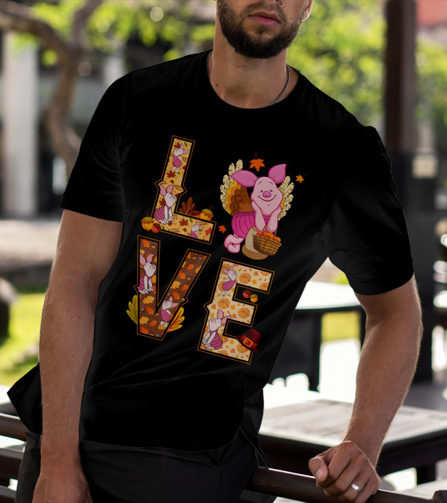Piglet Love Autumn Harvest Thanksgiving Pumpkin Leaves T-Shirt