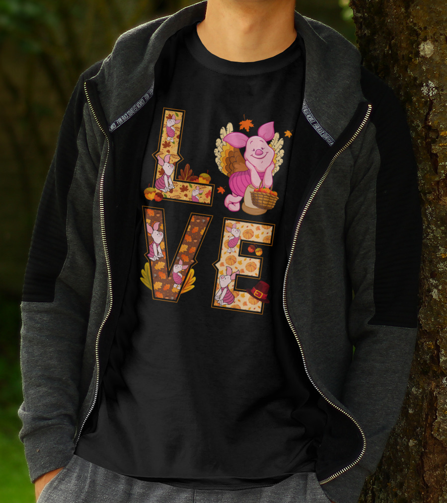 Piglet Love Autumn Harvest Thanksgiving Pumpkin Leaves T-Shirt