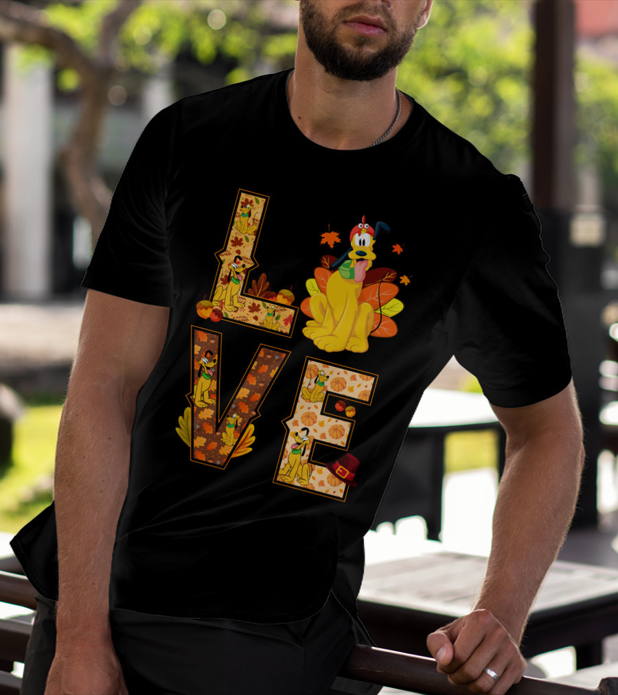 Pluto Thanksgiving Love Autumn Leaves And Pumpkins T-Shirt
