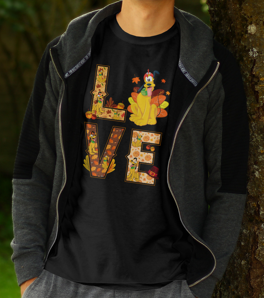 Pluto Thanksgiving Love Autumn Leaves And Pumpkins T-Shirt