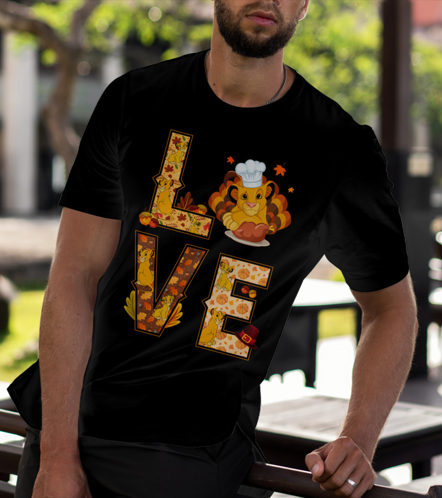 Love Simba Thanksgiving Chef Lion Leaf Pumpkin Hat T-Shirt