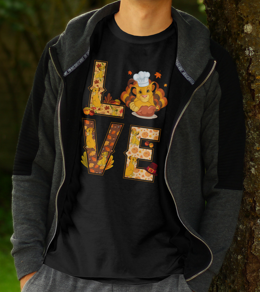 Love Simba Thanksgiving Chef Lion Leaf Pumpkin Hat T-Shirt