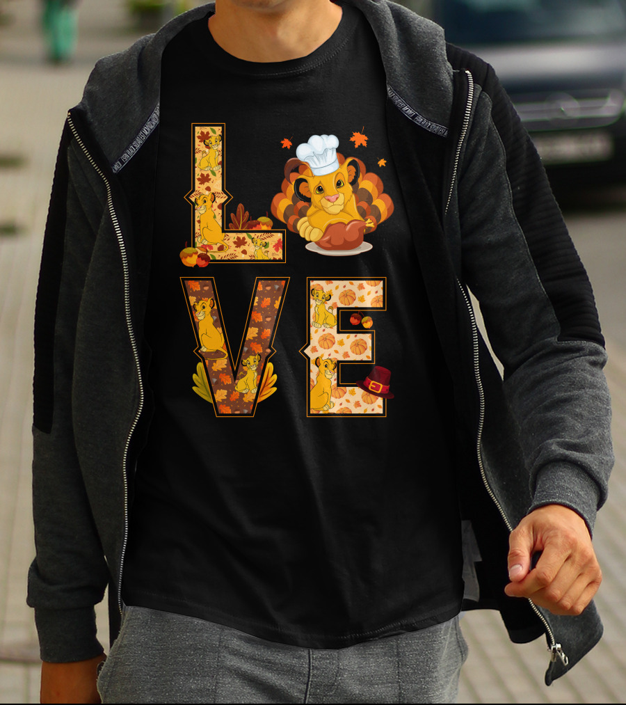 Love Simba Thanksgiving Chef Lion Leaf Pumpkin Hat T-Shirt