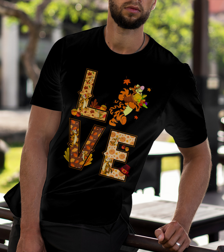 Love Tigger Thanksgiving Autumn Leaves T-Shirt