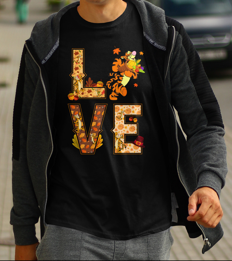 Love Tigger Thanksgiving Autumn Leaves T-Shirt