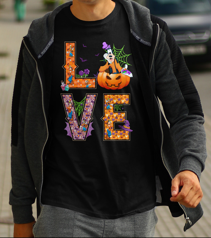 Love Goofy Halloween Pumpkin Spiderweb T-Shirt