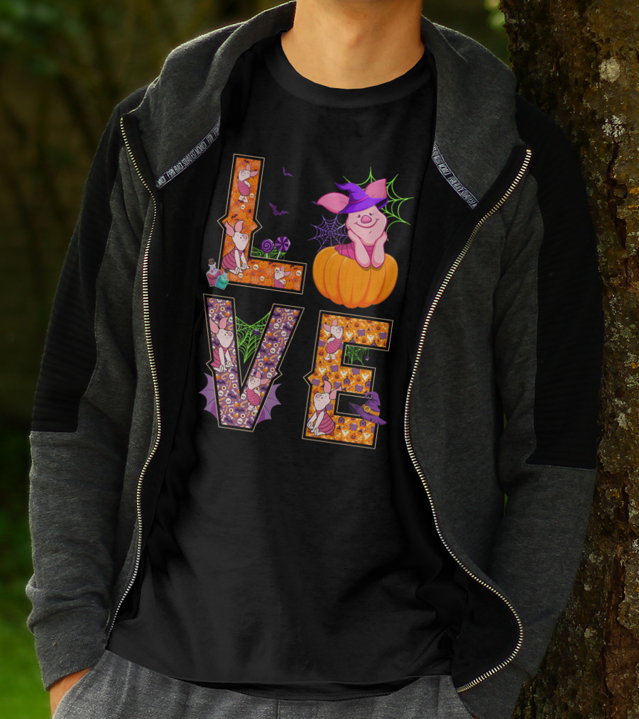 Love Piglet Halloween Pumpkin Bat Spiderwebs T-Shirt