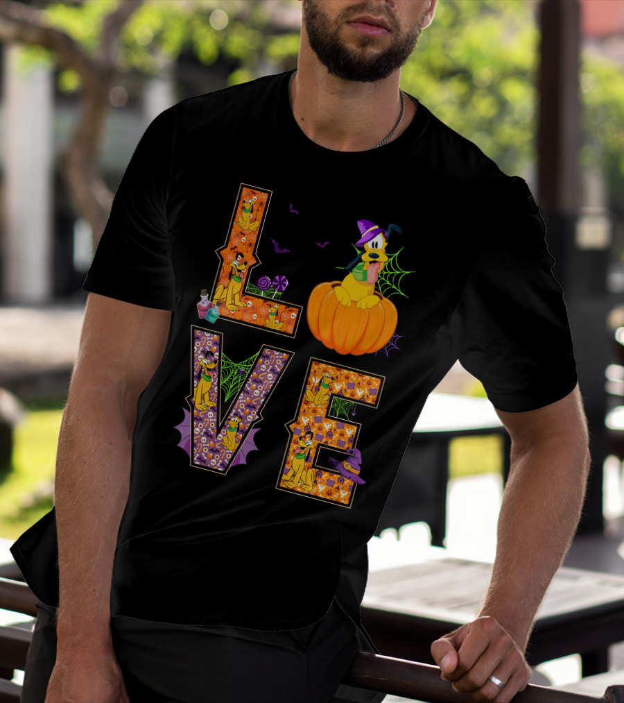 Love Pluto Halloween Pumpkin Bats Spider Webs T-Shirt