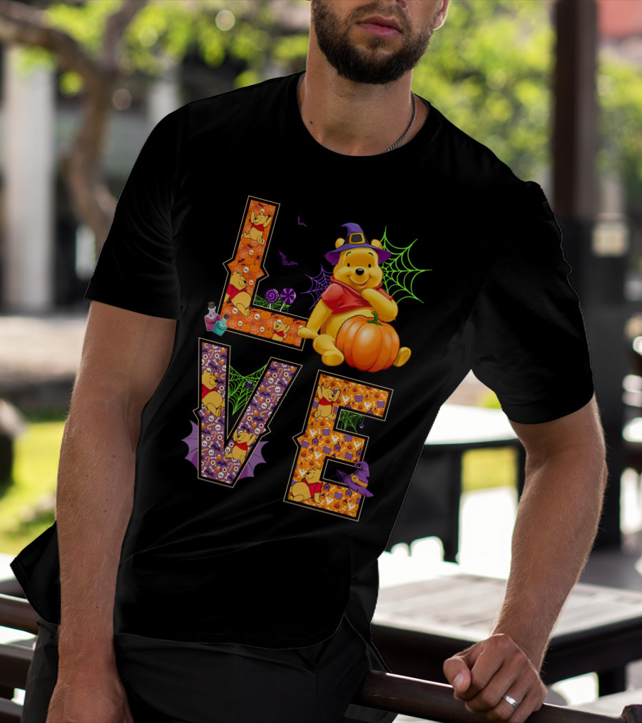 Pooh Halloween Love With Pumpkins And Spider Webs T-Shirt