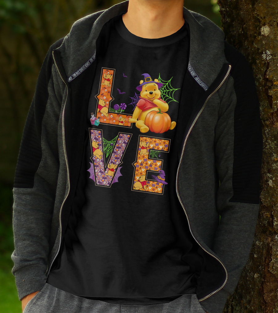Pooh Halloween Love With Pumpkins And Spider Webs T-Shirt