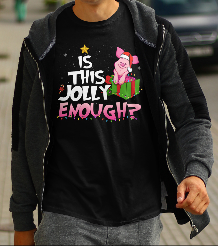 Is This Jolly Enough Piglet Christmas Santa Hat Present T-Shirt