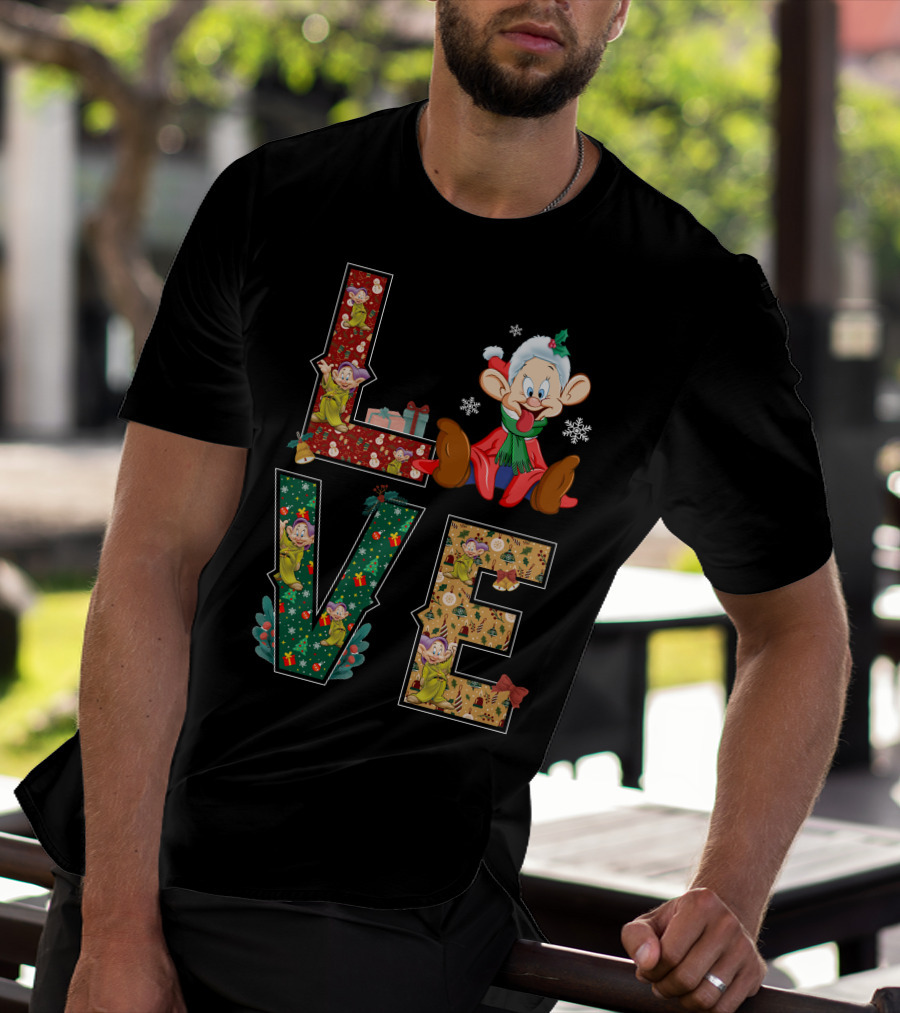 Dopey Love Christmas Snowflakes Presents Garland Bow Holiday T-Shirt