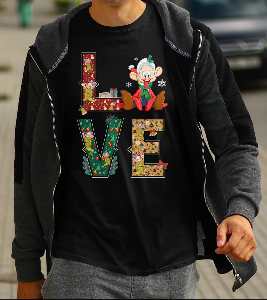 Dopey Love Christmas Snowflakes Presents Garland Bow Holiday T-Shirt