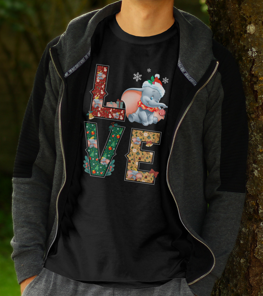 Love Dumbo Christmas Holiday Snowflakes Santa Hat Candy Cane T-Shirt