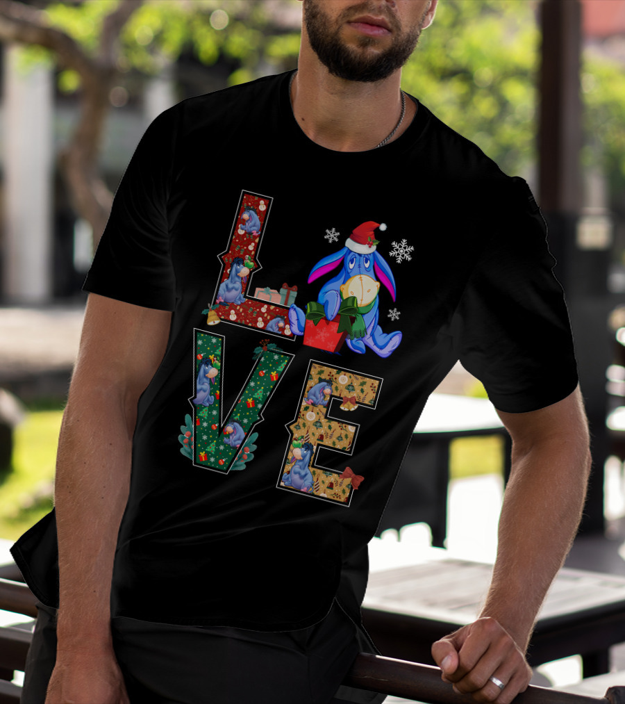 Eeyore Christmas Love Santa Hat Snowflakes T-Shirt