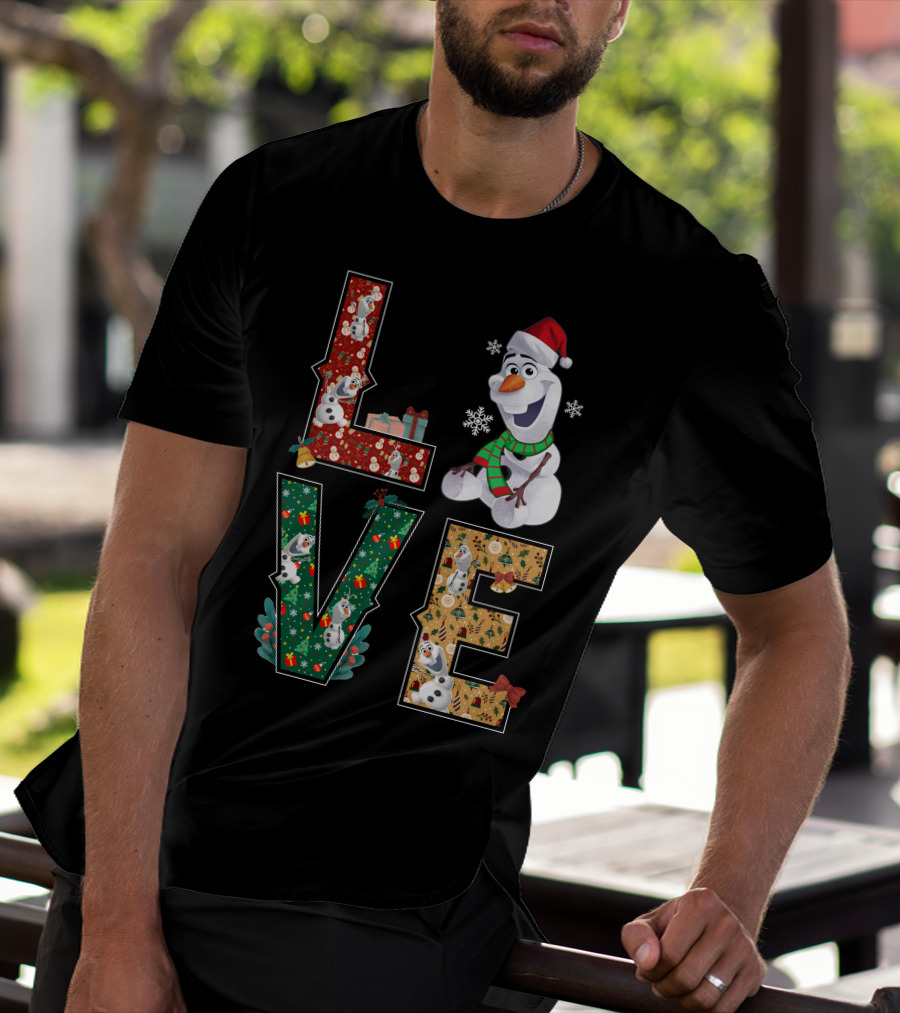 Love Olaf Christmas Snowman Santa Hat Scarf Snowflake Gifts T-Shirt