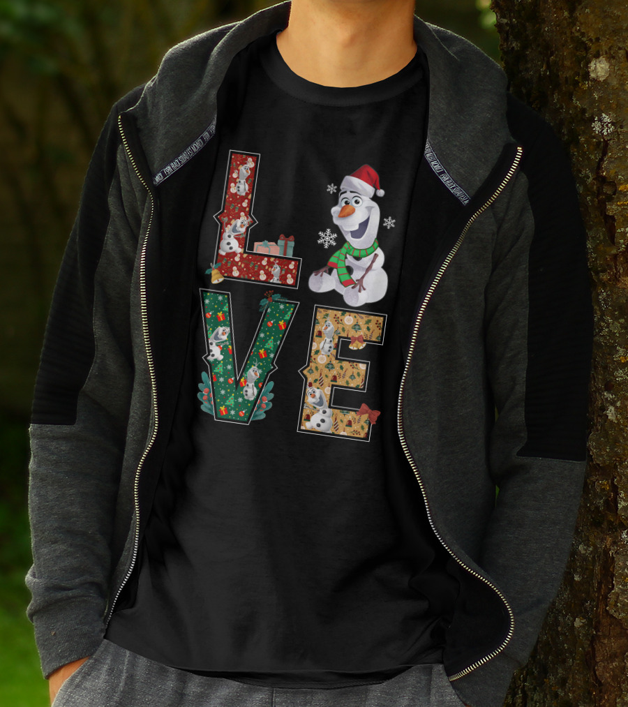 Love Olaf Christmas Snowman Santa Hat Scarf Snowflake Gifts T-Shirt