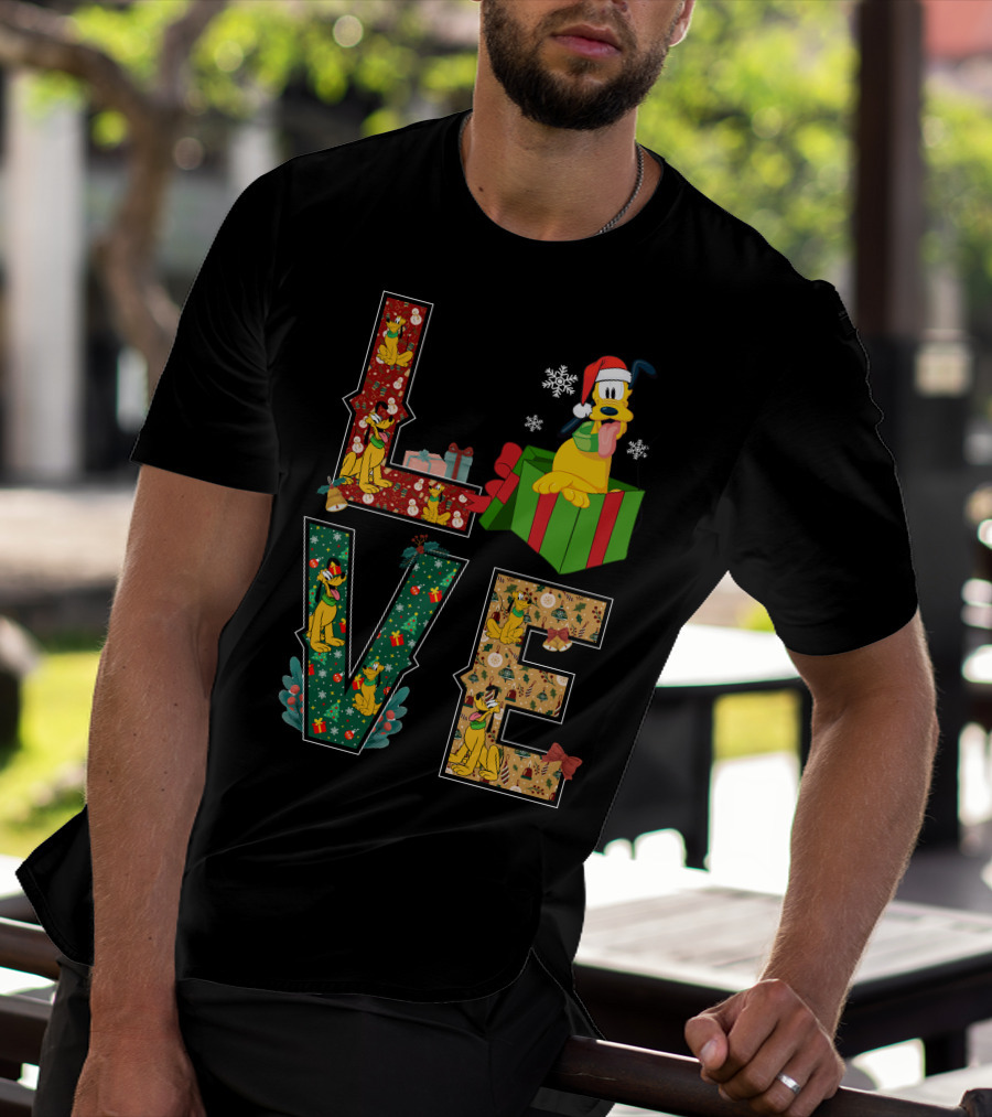 Love Pluto Christmas Holiday Cartoon Dog Festive Theme T-Shirt