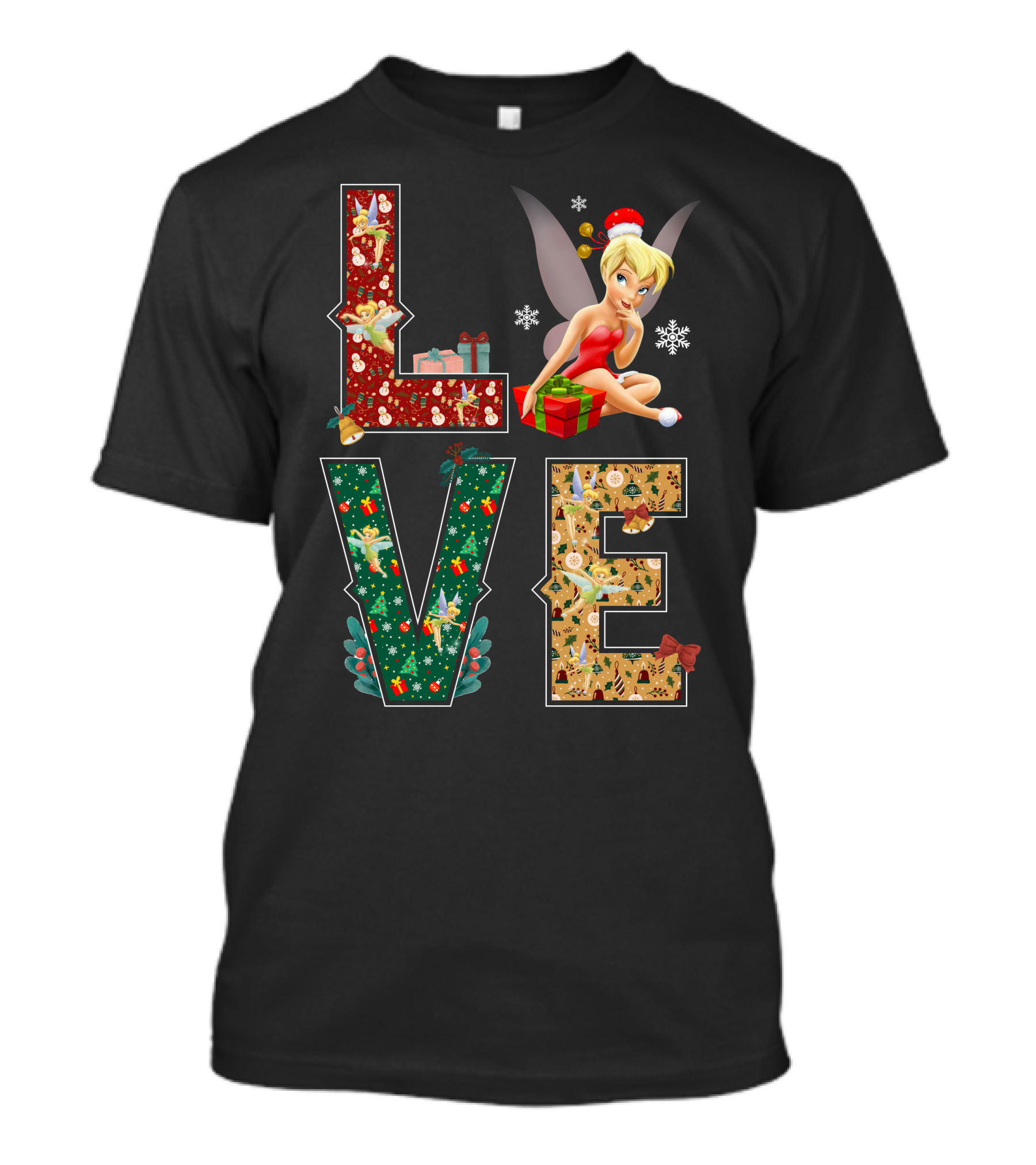 Love Tinkerbell Christmas Snowflakes Presents T-Shirt