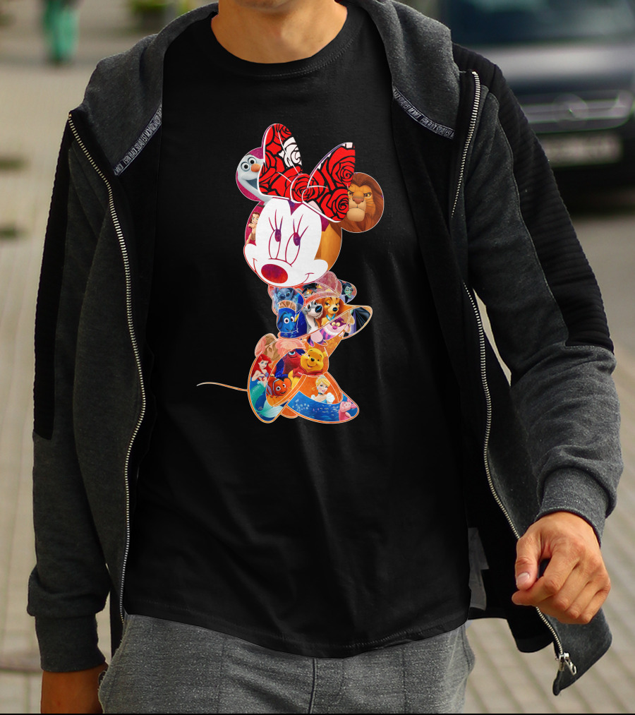 Disney Minnie Mouse With Olaf Simba Nemo Winnie Pooh Elsa Dory Mickey Characters T-Shirt