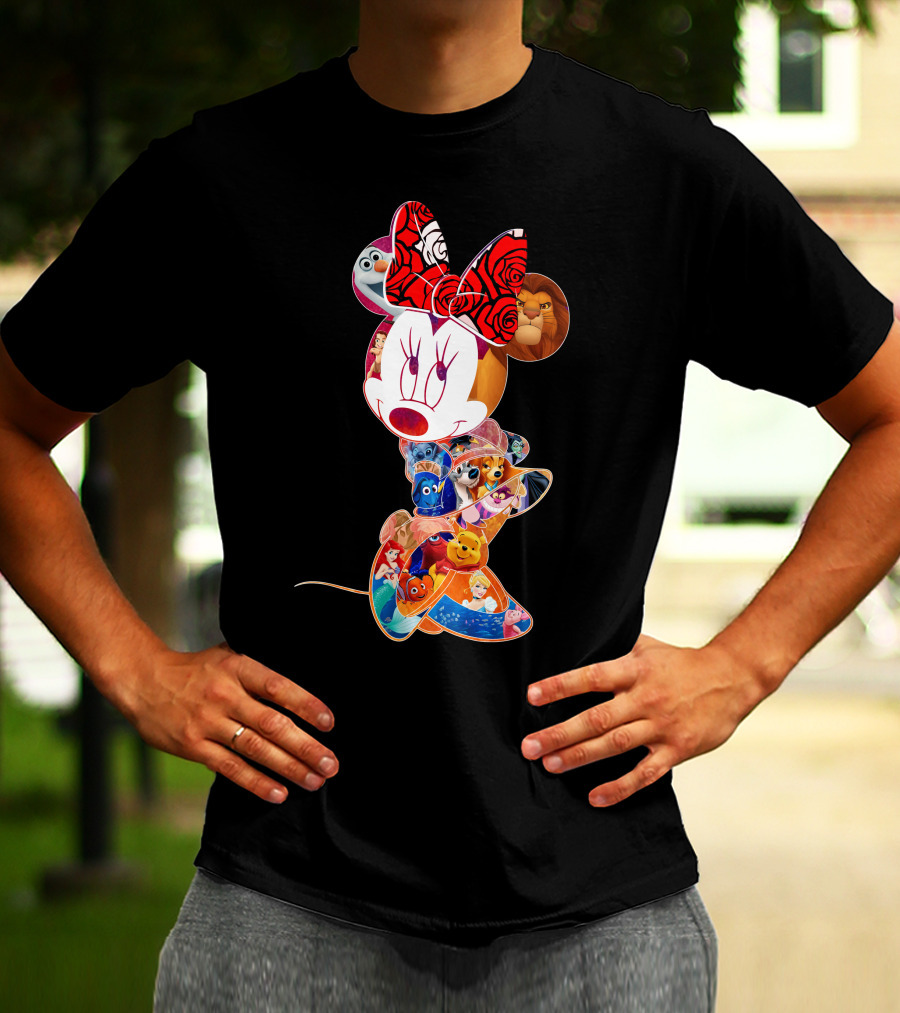 Disney Minnie Mouse With Olaf Simba Nemo Winnie Pooh Elsa Dory Mickey Characters T-Shirt