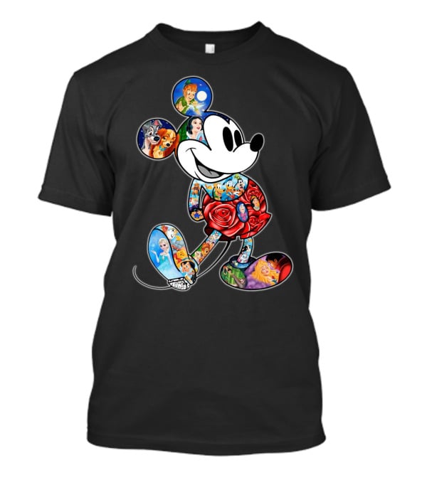 Mickey Mouse Collage Featuring Classic Disney Characters T-Shirt
