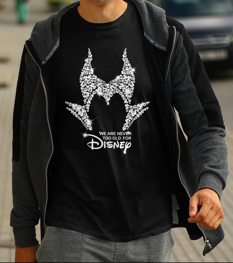 We Are Never Too Old For Disney Maleficent Floral Silhouette T-Shirt