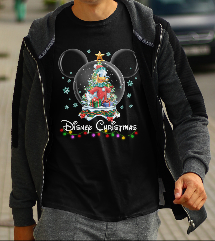 Disney Christmas Donald Duck Snow Globe T-Shirt