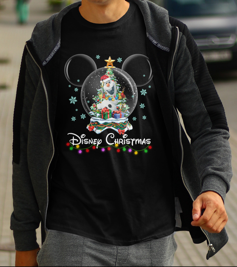 Disney Christmas Olaf Snow Globe Mickey Ears T-Shirt