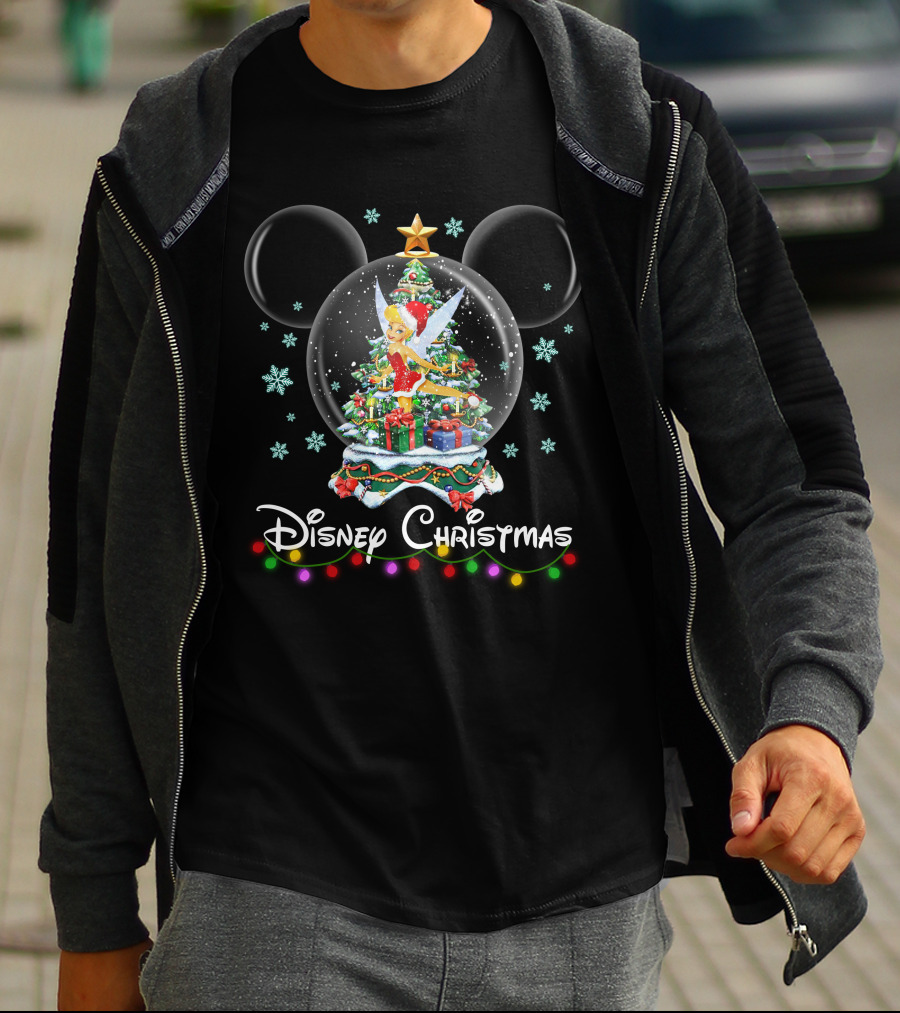 Disney Christmas Tinker Bell Mickey Snow Globe T-Shirt