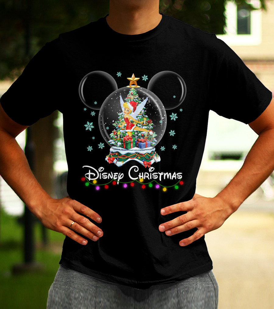 Disney Christmas Tinker Bell Mickey Snow Globe T-Shirt