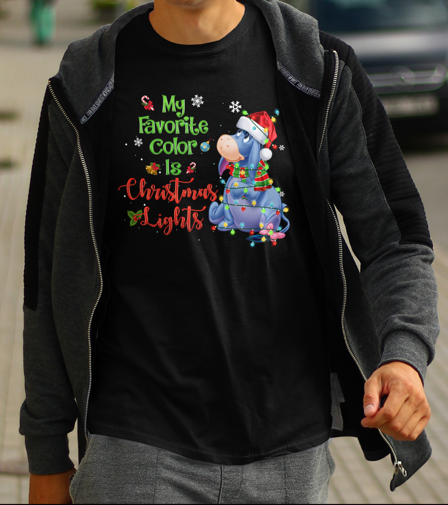 My Favorite Color Is Christmas Lights Eeyore Holiday Theme T-Shirt