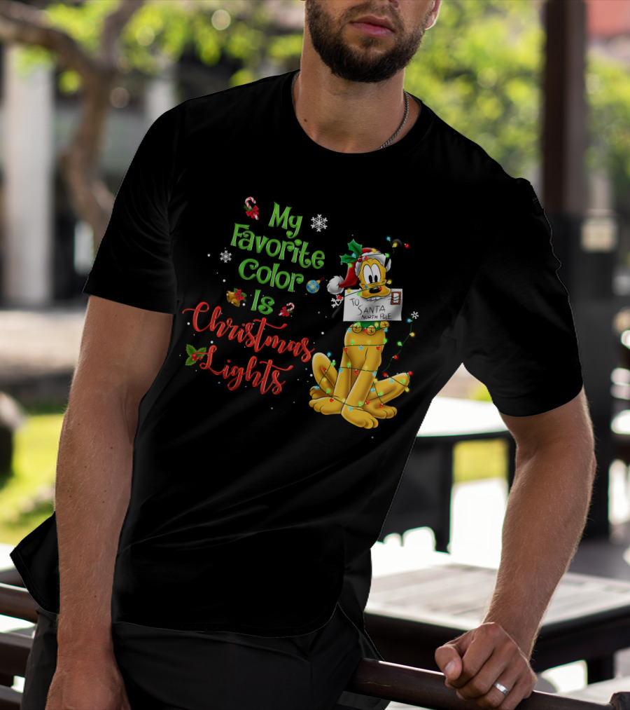 My Favorite Color Is Christmas Lights Pluto Santa Letter T-Shirt