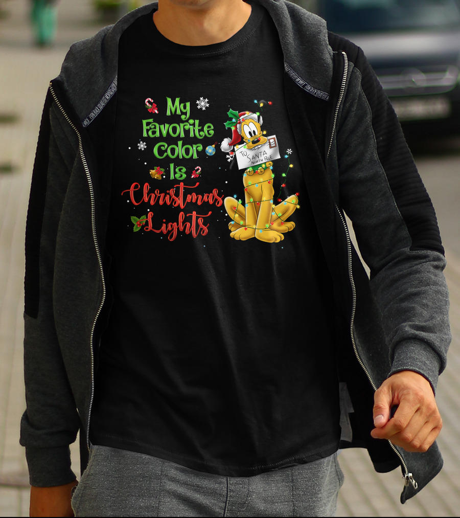 My Favorite Color Is Christmas Lights Pluto Santa Letter T-Shirt
