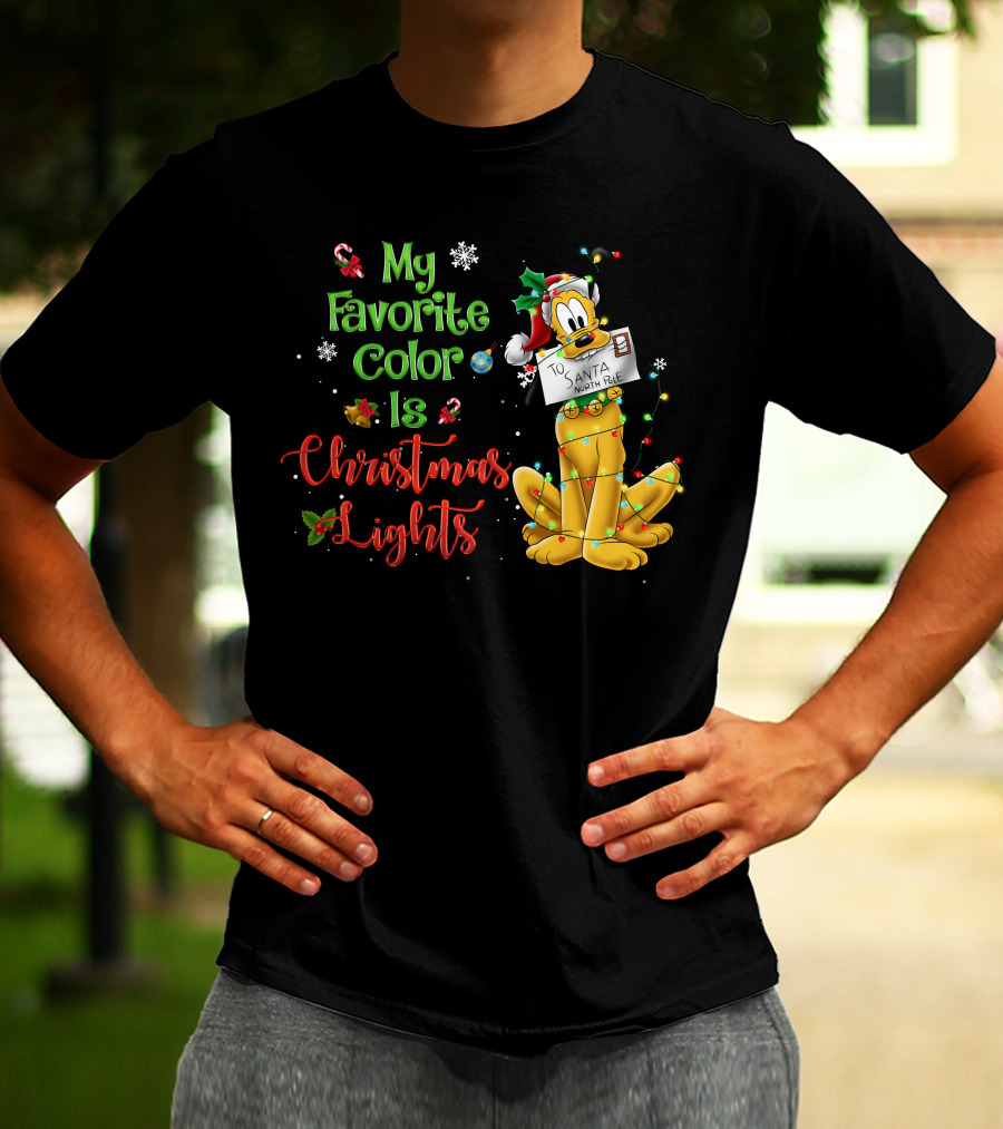 My Favorite Color Is Christmas Lights Pluto Santa Letter T-Shirt