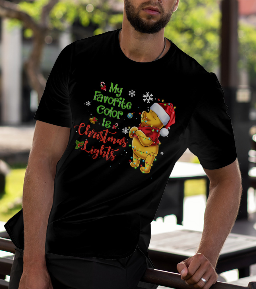 My Favorite Color Is Christmas Lights Pooh Holiday Santa Hat T-Shirt