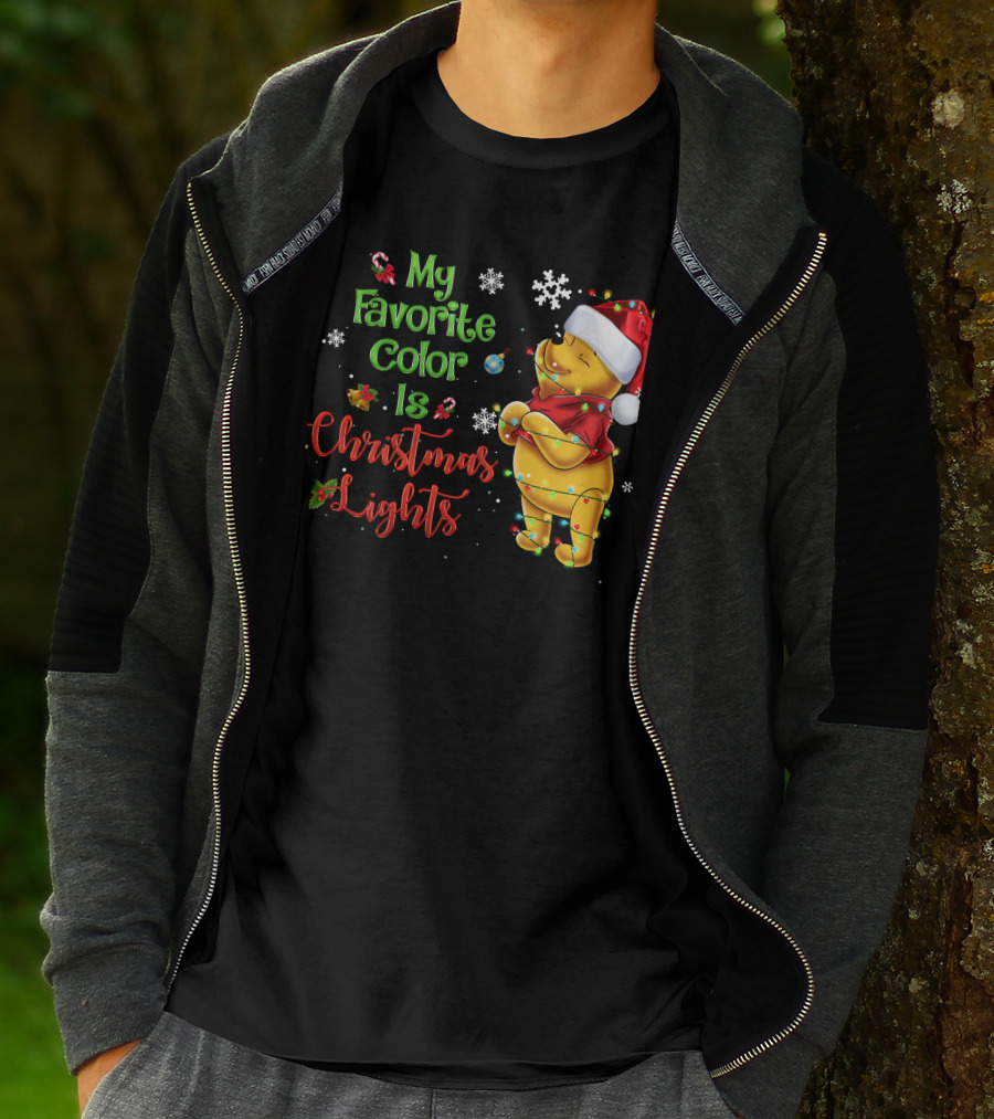 My Favorite Color Is Christmas Lights Pooh Holiday Santa Hat T-Shirt