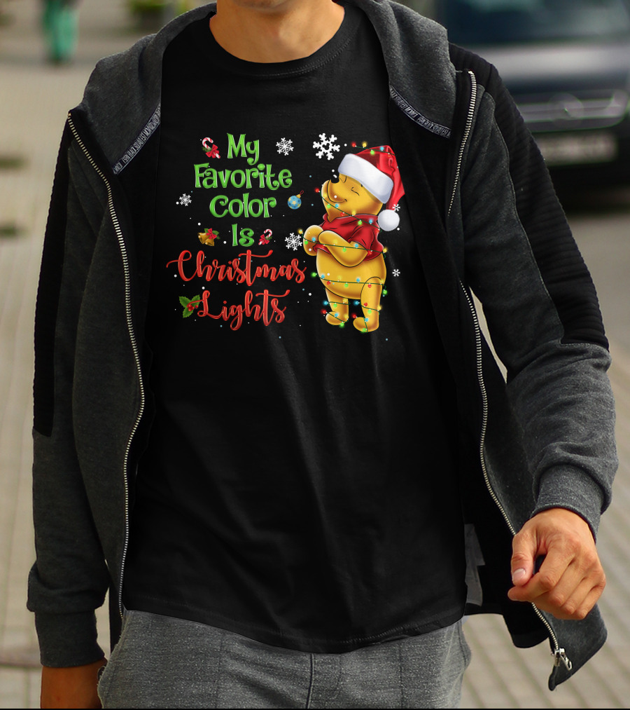 My Favorite Color Is Christmas Lights Pooh Holiday Santa Hat T-Shirt