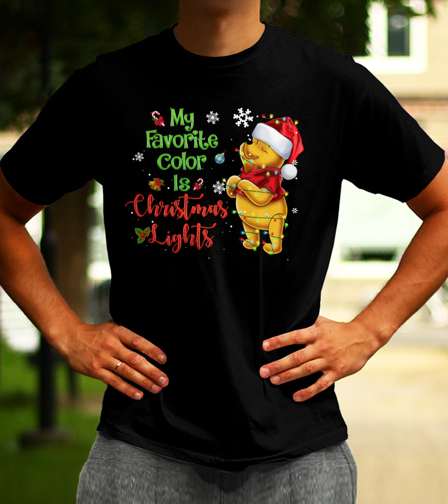 My Favorite Color Is Christmas Lights Pooh Holiday Santa Hat T-Shirt