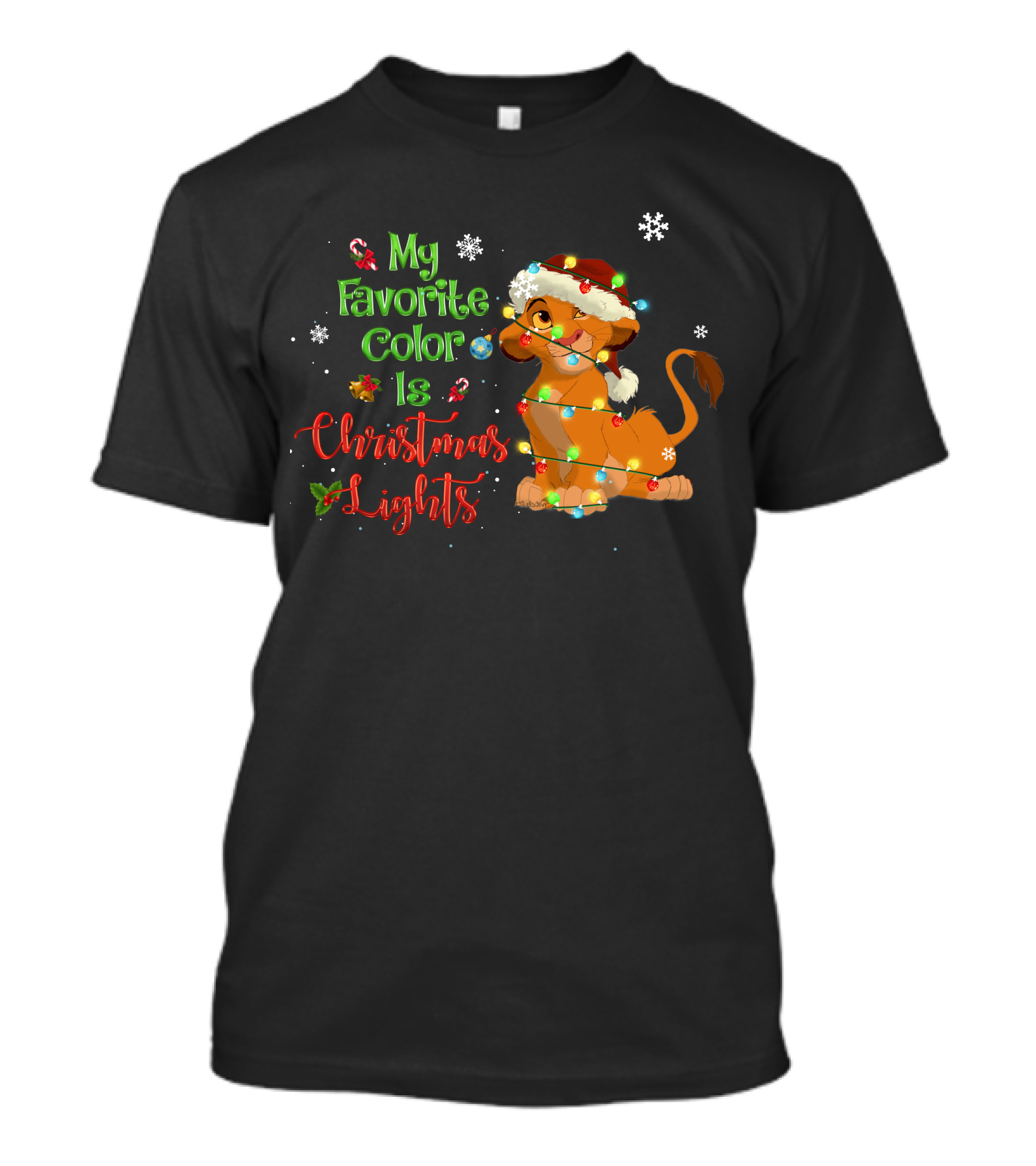 My Favorite Color Is Christmas Lights Simba Santa Hat Snowflakes T-Shirt