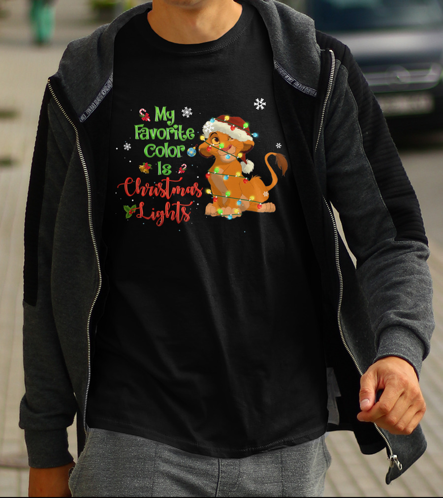 My Favorite Color Is Christmas Lights Simba Santa Hat Snowflakes T-Shirt