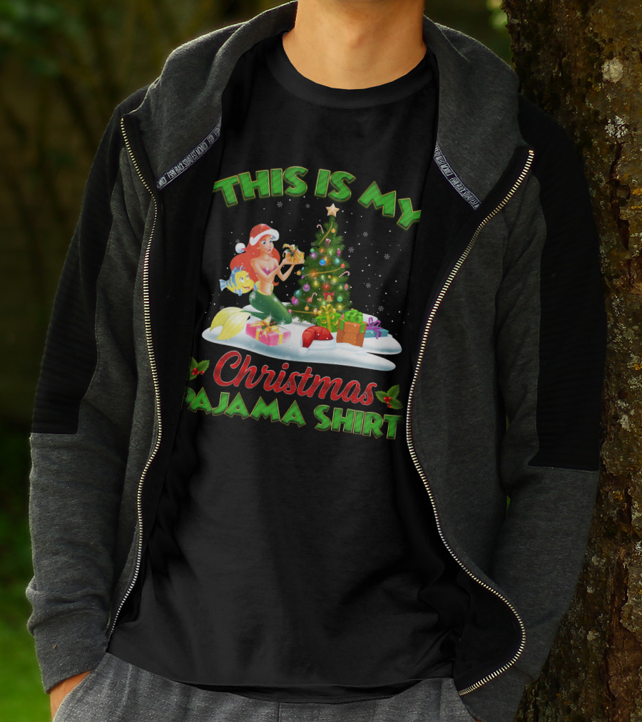 This Is My Christmas Pajama Shirt Ariel And Flounder Holiday Scene T-Shirt